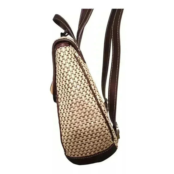 Etienne Aigner Vintage Woven Jute Leather Backpack - Stylish Retro Fashion - Picture 3 of 8